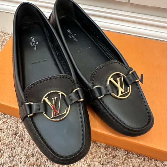 Louis Vuitton Black Loafers with Gold Emblem - Picture 1 of 6
